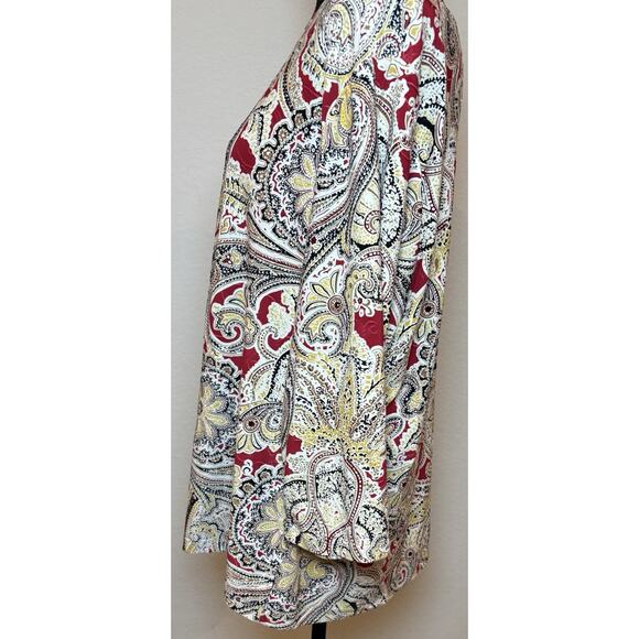JM Collection Multicolored Paisley Stretchy Top 3/4 Sleeves Size 2X - Picture 2 of 4